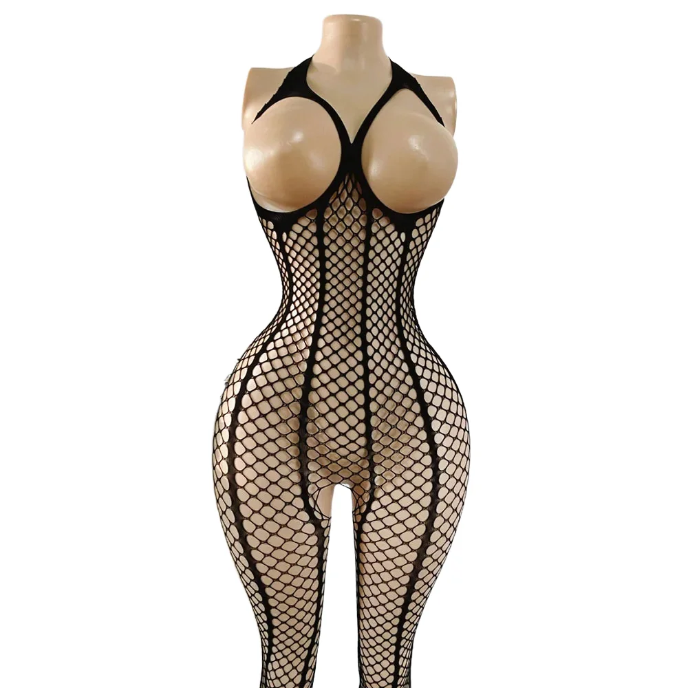 New Fashion Bodystocking Women Hollow Out Fishnet Dress Body Stocking Crystal Bodysuits Lingerie Open Bra Nightwear image 6