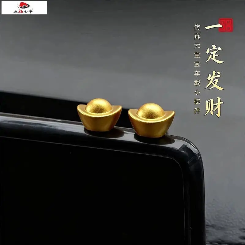 Golden Ingot Car Dashboard Decor Fortune Lucky Charm for Vehicle Office Desk Ornament