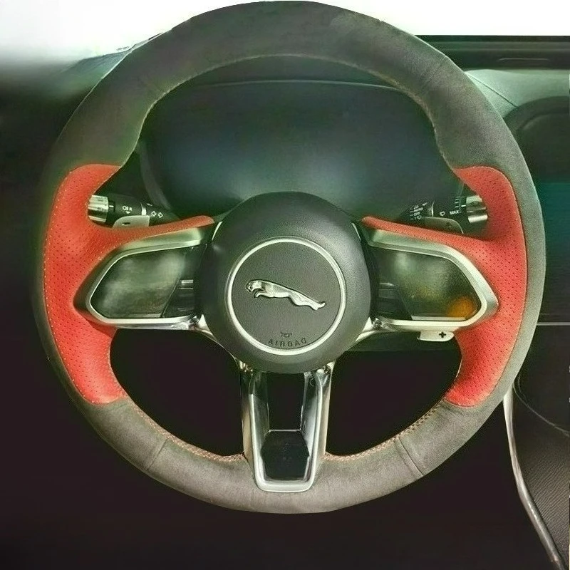 

Ручная работа, износостойкий черный кожаный чехол на руль из углеродного волокна для Jaguar XF XJL XE F-PACE F-TYPE