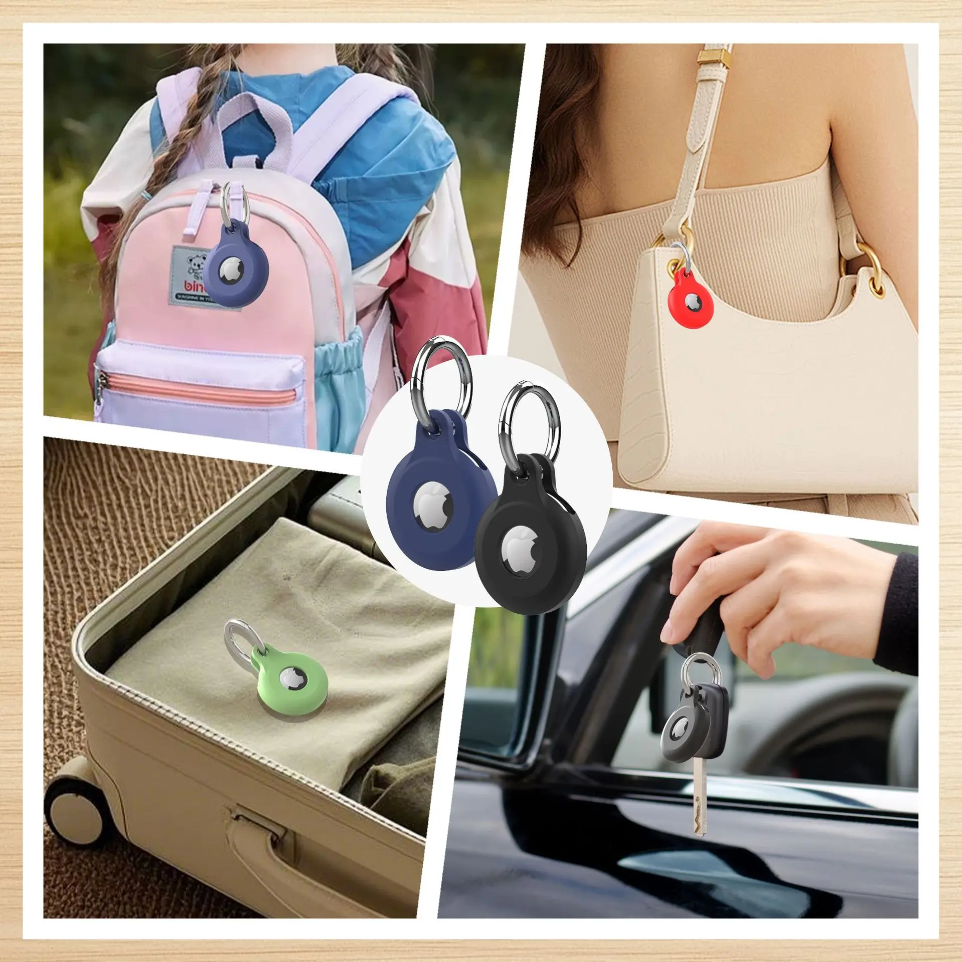 Eayburst AirTag-Halter für Apple AirTag-Hülle mit Schlüsselanhänger, Silikon-AirTag-Abdeckung für Gepäck, Katzen- und Hundehalsband, Rucksack – Detail 5