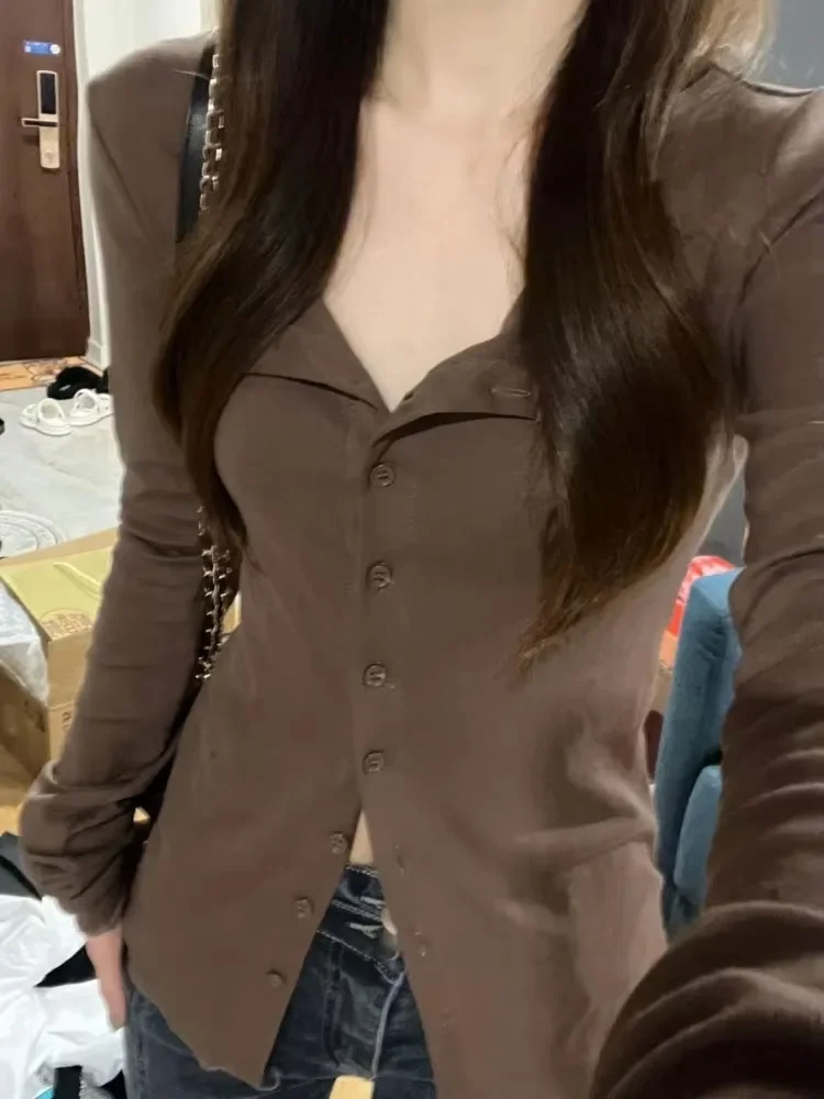 تي شيرت أمريكي بأكمام طويلة للخريف بخصر نحيف قميص نسائي Y2k بقصة ضيقة ملابس جمالية Mujer Blusas Mujer #4