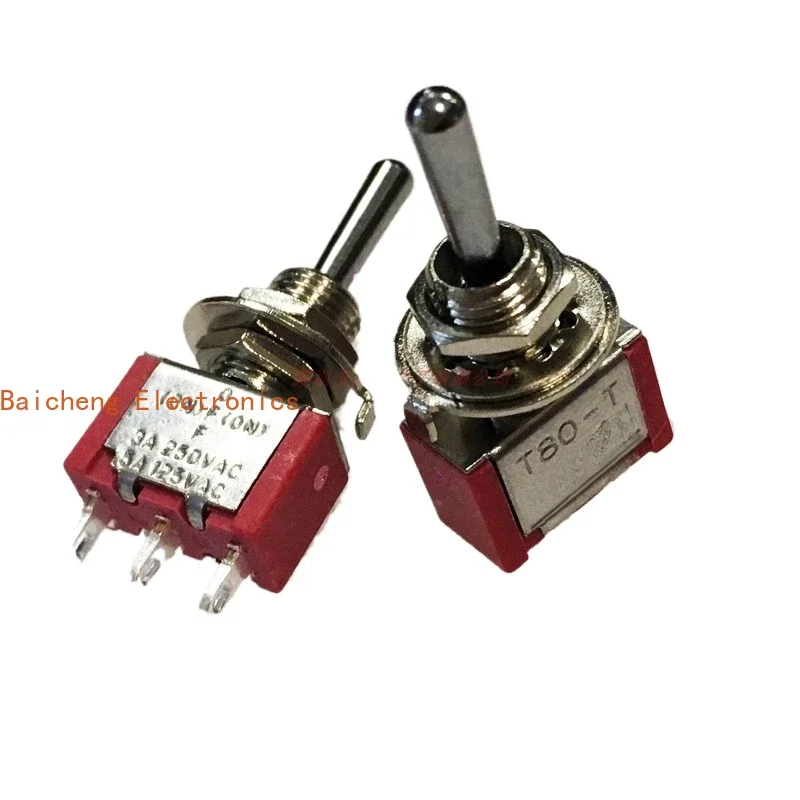 10PCS 6mm T8014A toggle switch with 3-pin, 3-speed dual reset rocker arm twist ON-OFF-ON