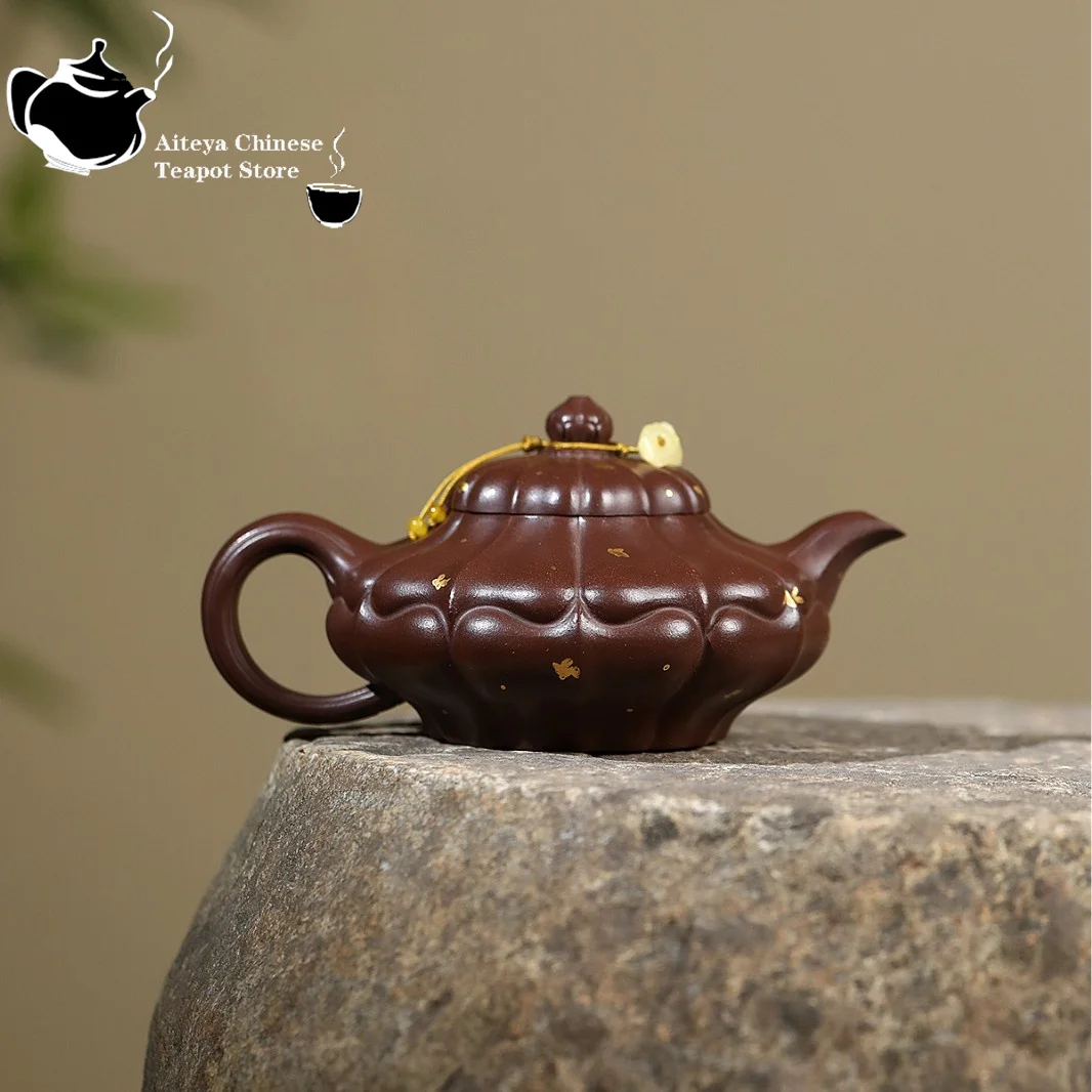 Yixing purple clay teapot, original ore, old purple mud sprinkled with gold veins and diamond patterns, Chinese teapot, tea set