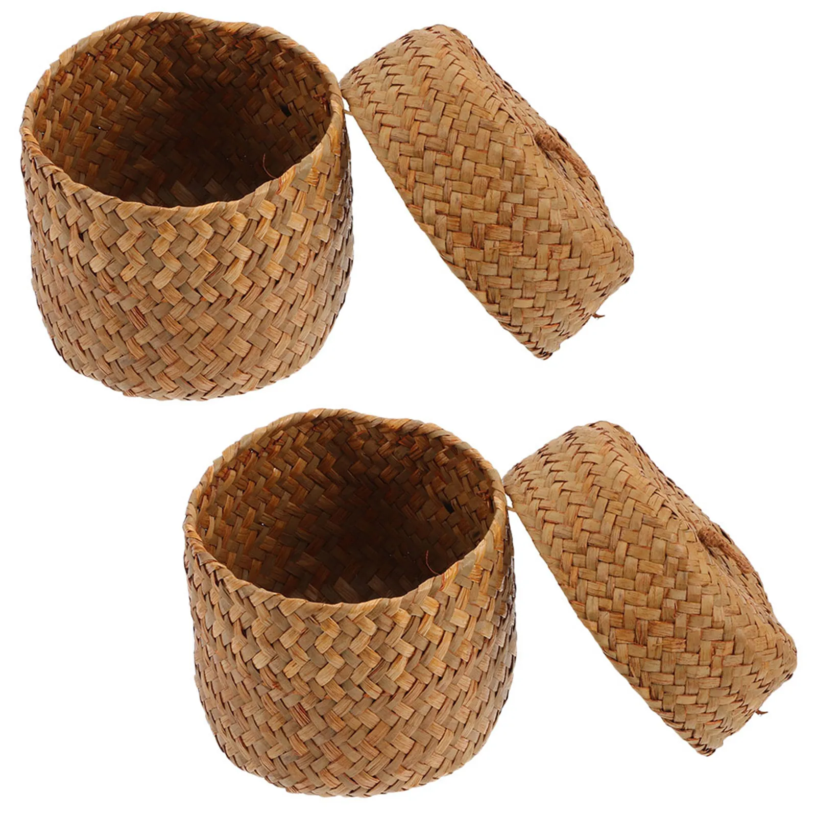 

2Pcs Rustic Woven Gift Box Seagrass Storage Basket Desktop Organizer Flower Basket Household Storage Container