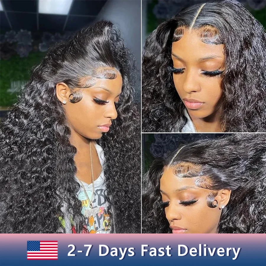 Deep Wave Lace Front Wig Glueless Human Hair Wigs Bling Hair Preplucked Natural Color Lace Frontal Wig Human Hair