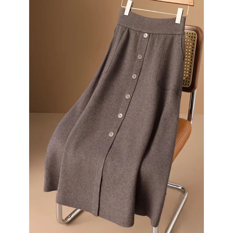 

Autumn and Winter All Match Temperament New Mid Length High Waisted Knitted Thick Slimming Elegant Half Fashion Skirt