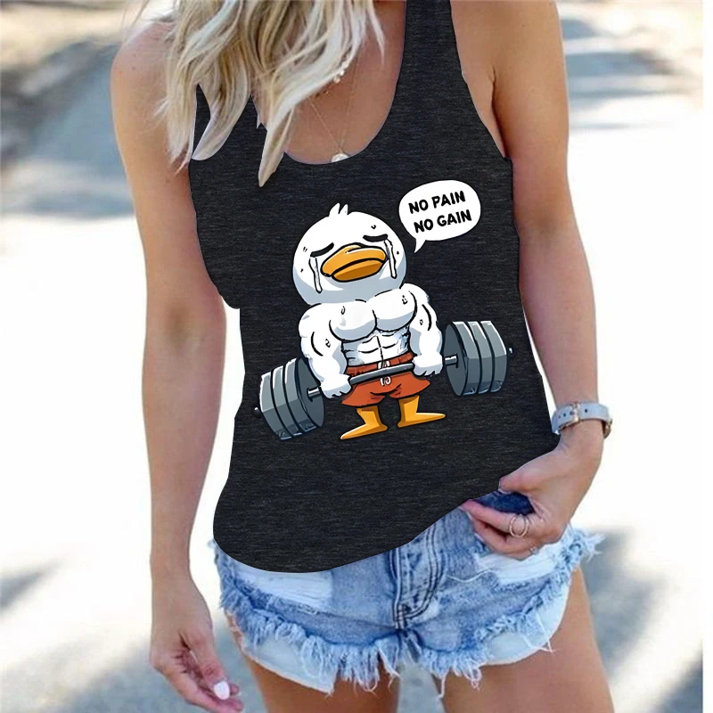 

Funny Duck Fitness Sleeveless Vests for Women Humour Text Animal Print Hip Hop Tee Summer Gym Sport Breathable Fashion Tank Tops