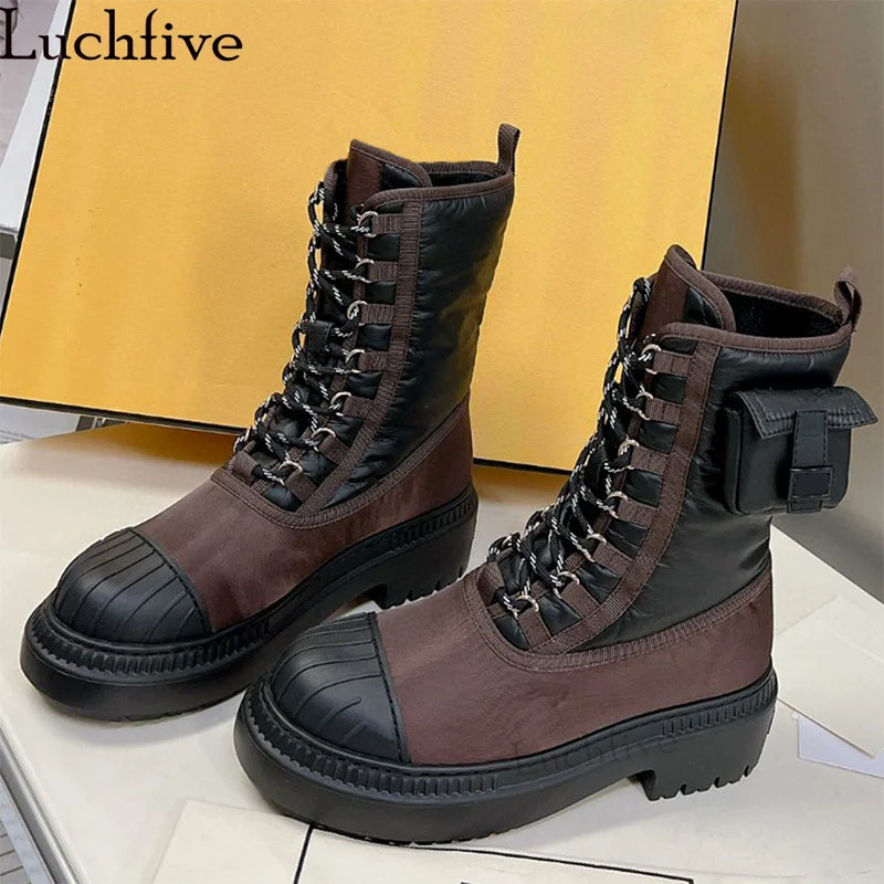 

Luxury Lace-up Flats Ankle Boots Women Multicolor Patchwork High Top Round toe Combat Boots Brand Fashion Motorcycle Boots Mujer