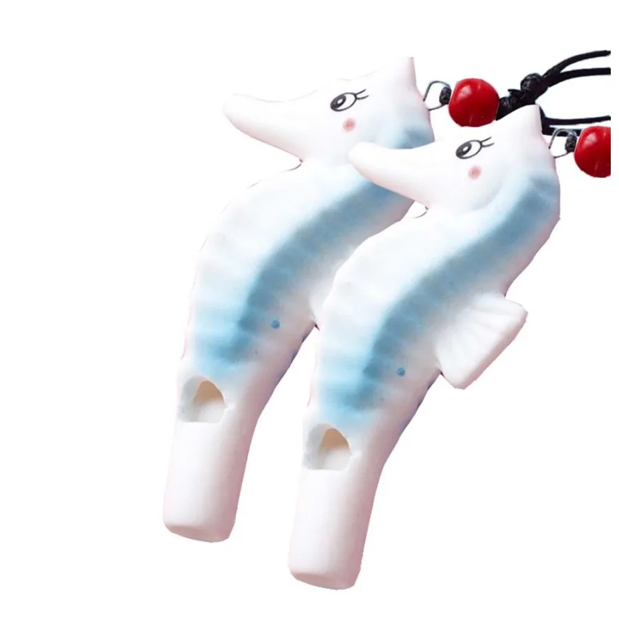 

2 Packs Whistles Necklace Ceramic Seahorse Shape Pendant Lovely Toy Sweater Chain