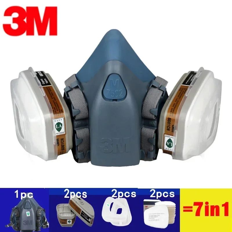 3M 7502 Respirator Mask  Protective Mask Industry Painting Spray Dust Gas Mask With 3M 501 5N11 6001CN Chemcial Half face Mask, image 8