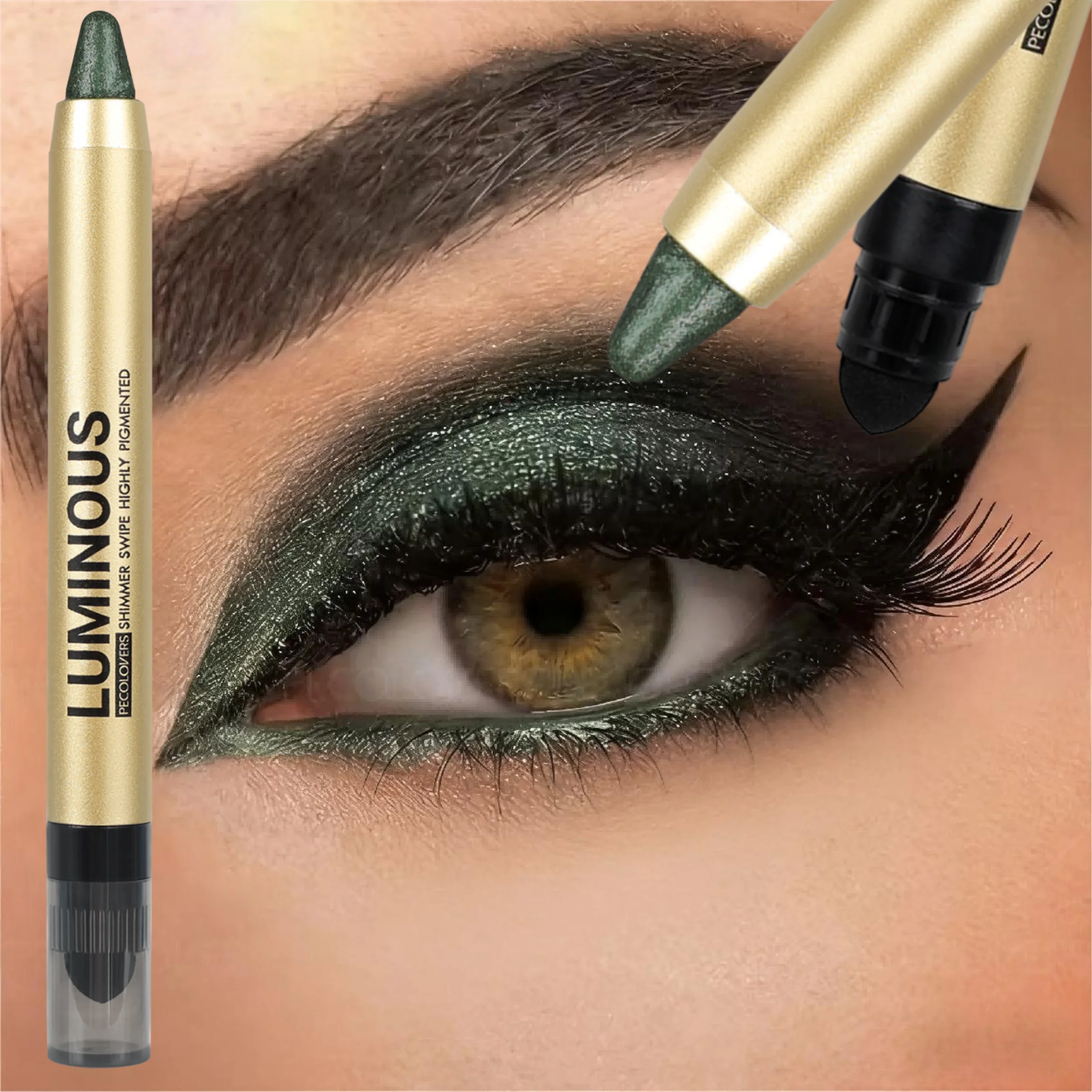 1 lápiz de sombra de ojos verde de larga duración, delineador de ojos brillante y resistente a las manchas, barra iluminadora, fórmula cremosa de fácil aplicación
