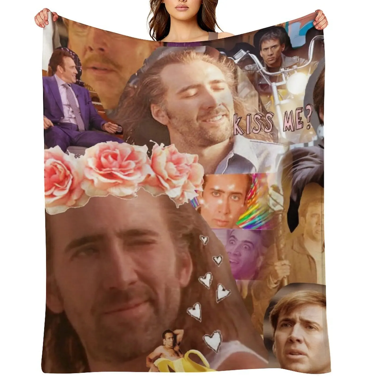 

Nic Cage Collage Throw Blanket Bed linens decorative Luxury Throw Beach Blankets