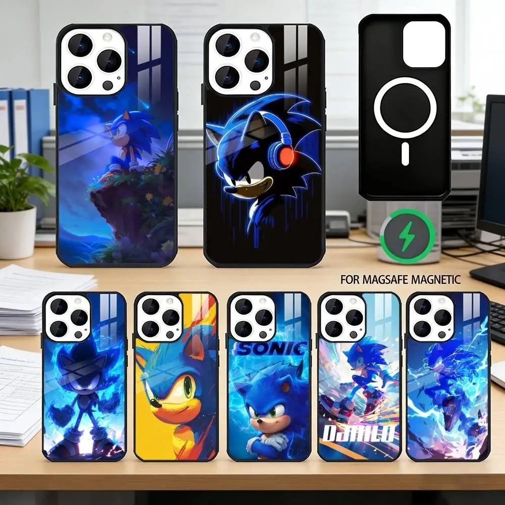 

S-Sonic & K-Knuckles Phone Case For iPhone17,16,15,14,13,12,11 Plus,Pro Magnetic For Magsafe Wireless Charging