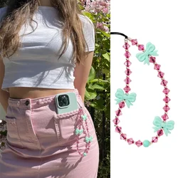 Korean Colorful Bowknot Cell Phone Strap Women Phone Pendant Wrist Bracelet Portable Phone Chains Accessoires Telephone Bijoux