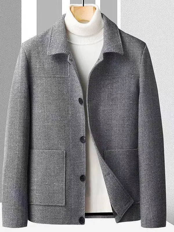 

Autumn Winter New Men's Jaet Turn-down Collar Busin Casual Youth High-end Woolen Coat Trendy Stand Fit Faion Ci S...