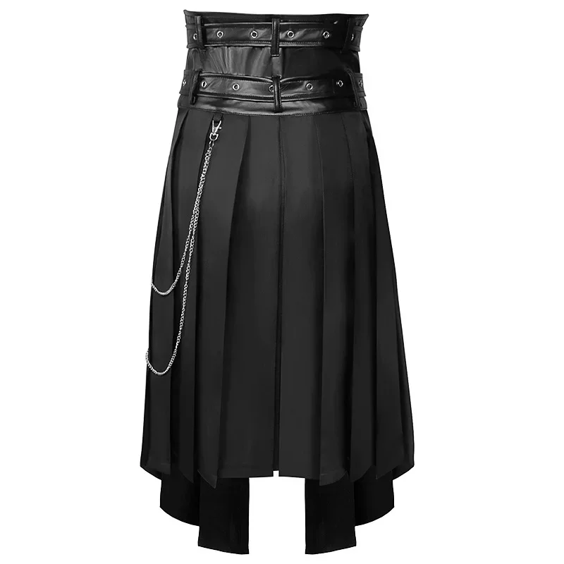 Falda plisada Vintage Medieval para hombre, sobrefalda asimétrica gótica Steampunk de Rock oscuro, cinturón doble, vestido Kilt de guerrero romano, Cosplay