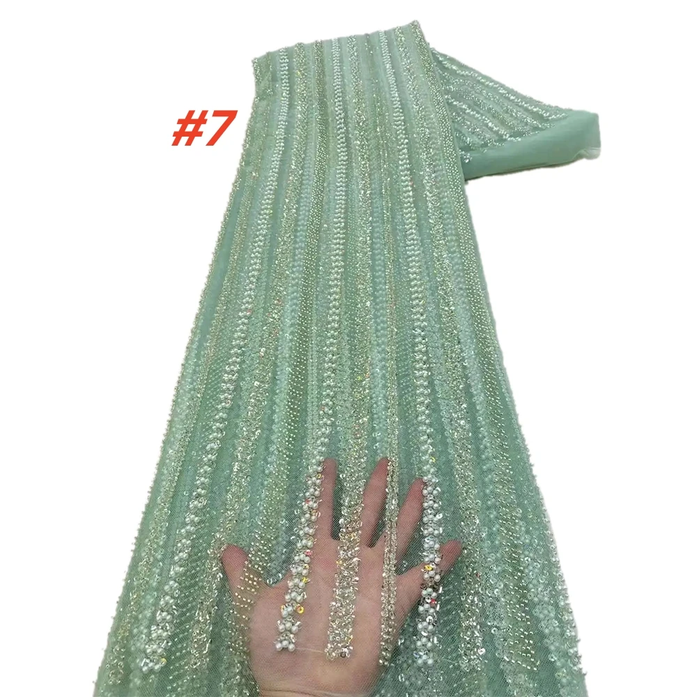White African Sequins Lace Fabric 2025 High Quality Beads Lace French Nigerian Embroidery Mesh Fabrics For Wedding Dress Sewing