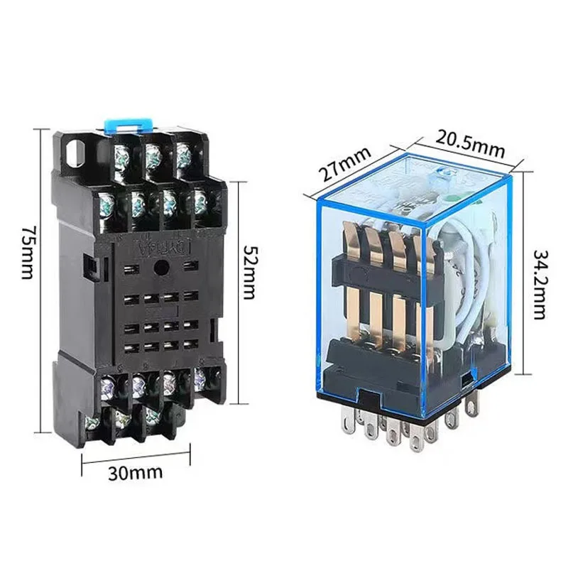 5 Set MY4NJ MY4N-J Small Electromagnetic Power Relay AC/DC 12V 24V 36V 48V 110V 220V 380V 4NO 4NC DIN Rail 14Pin Base Mini Relay