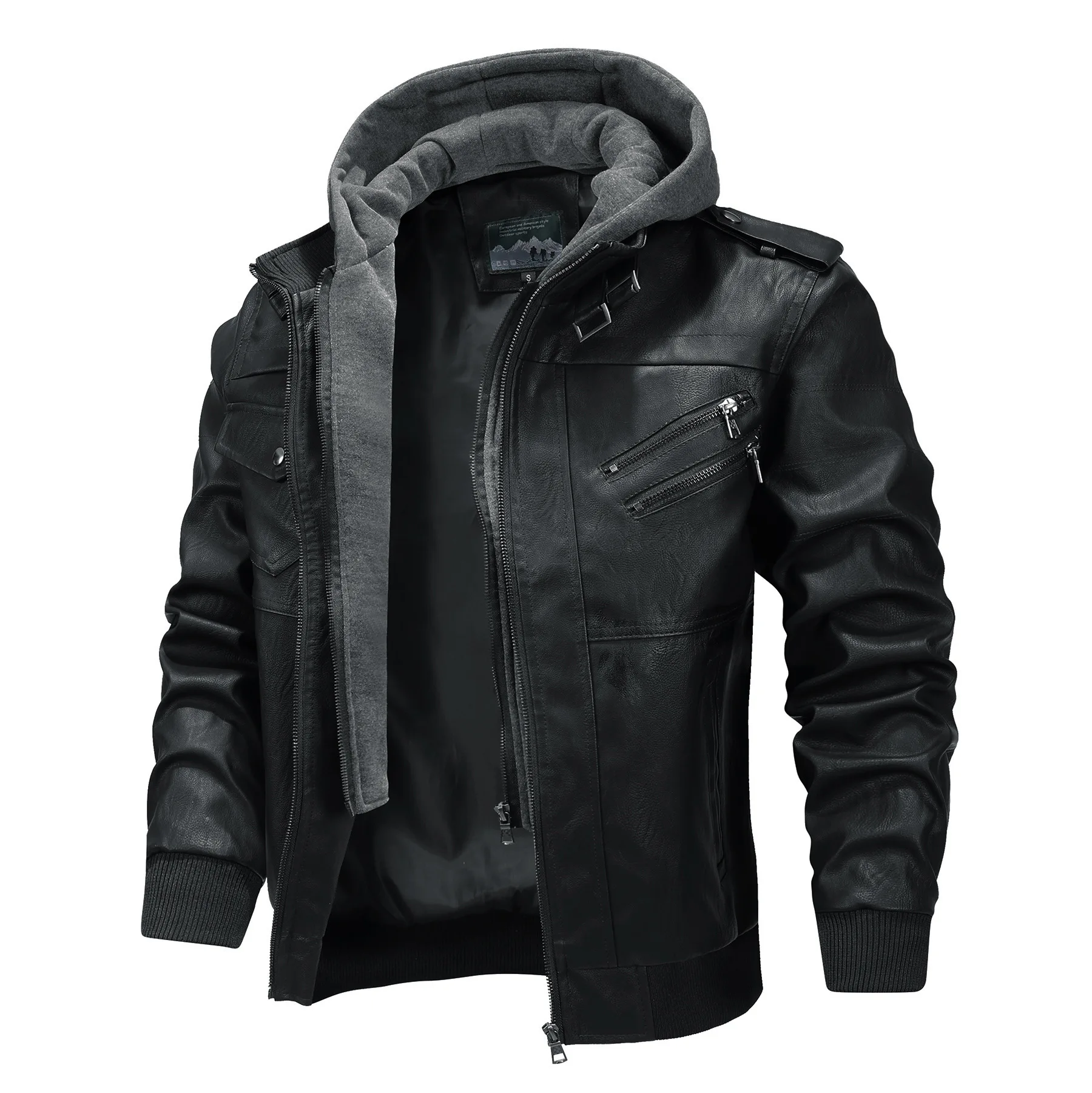 Casual Jacket Removable Hood Men Winter Vintage Motorcycle Biker Leather Jacket Winter Pilot Leather Jackets Windproof Warm Coat