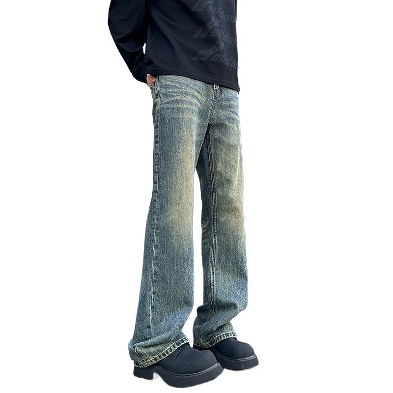 

Мужские модные джинсы-клеш из смесового хлопка для весны и осени, повседневные городские брюки из денима для мужчин