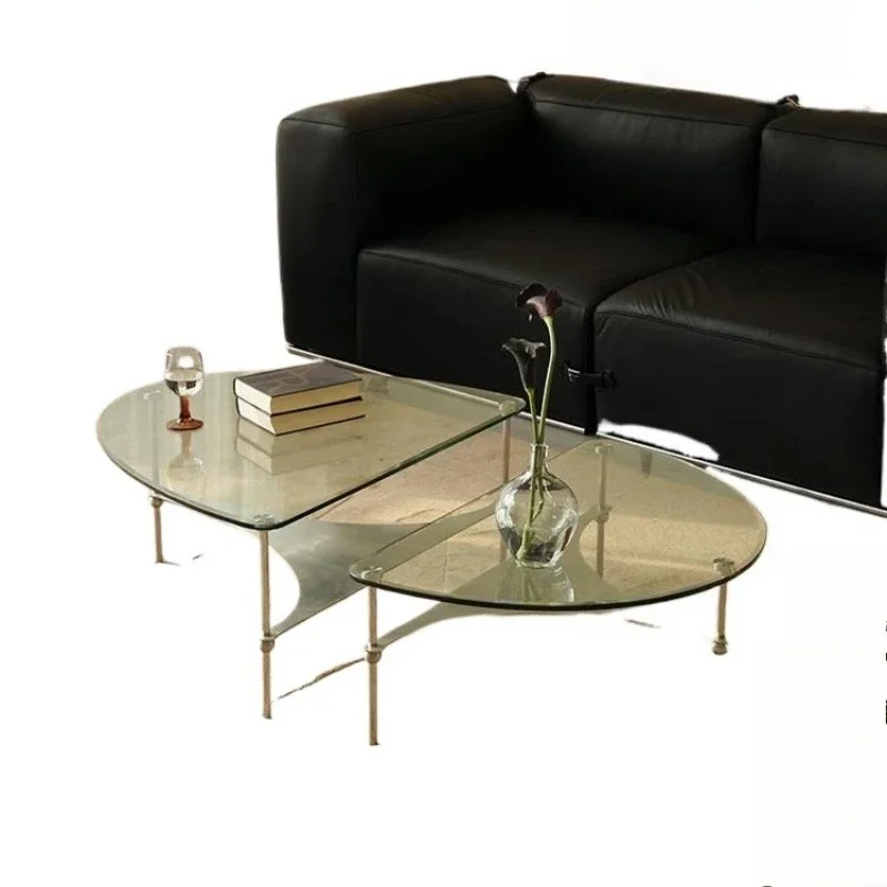 Coffee table combination, tempered glass living room oval coffee table
