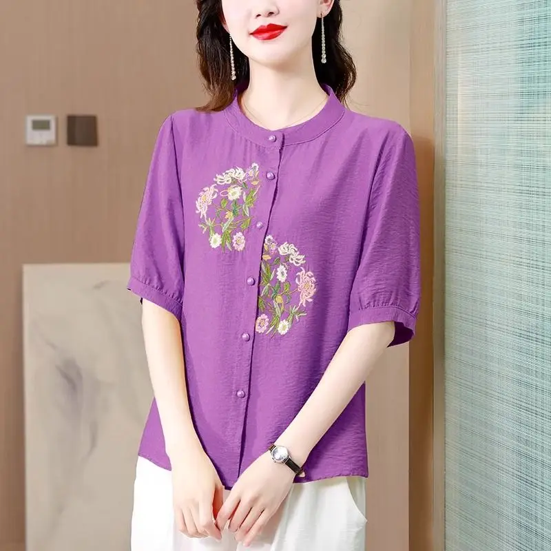 

plus Size Women's Shirt Short Sleeve Belly Covering Slimming Top Commute Style Artistic Fit Regular Material Summer 2026