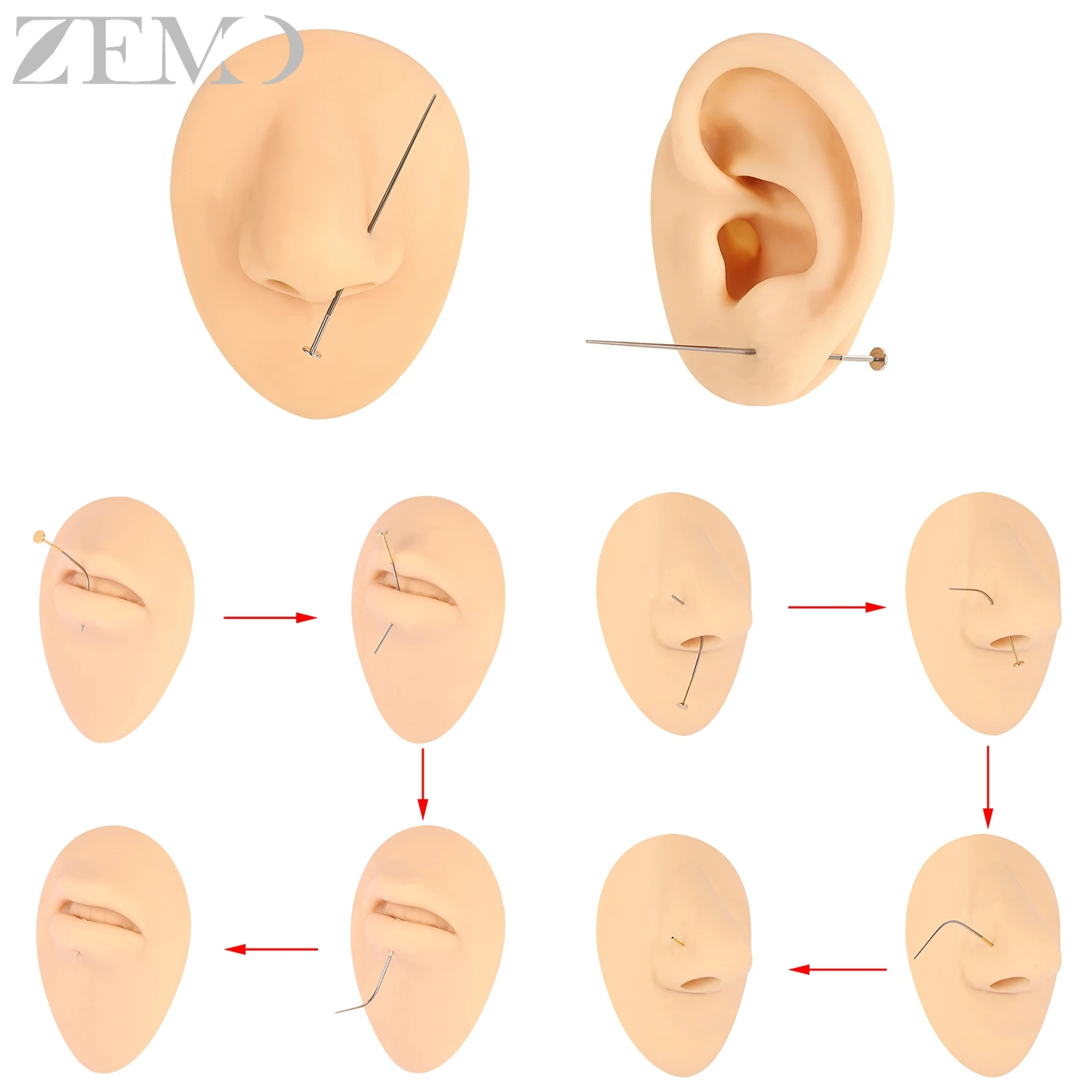 ZEMO 14/16/18/20G 1 PC G23 Titanium Steel Internal Thread Puncture Connecting Pin Needle Taper Nose/Ear/Navel/Lip Piercings Tool