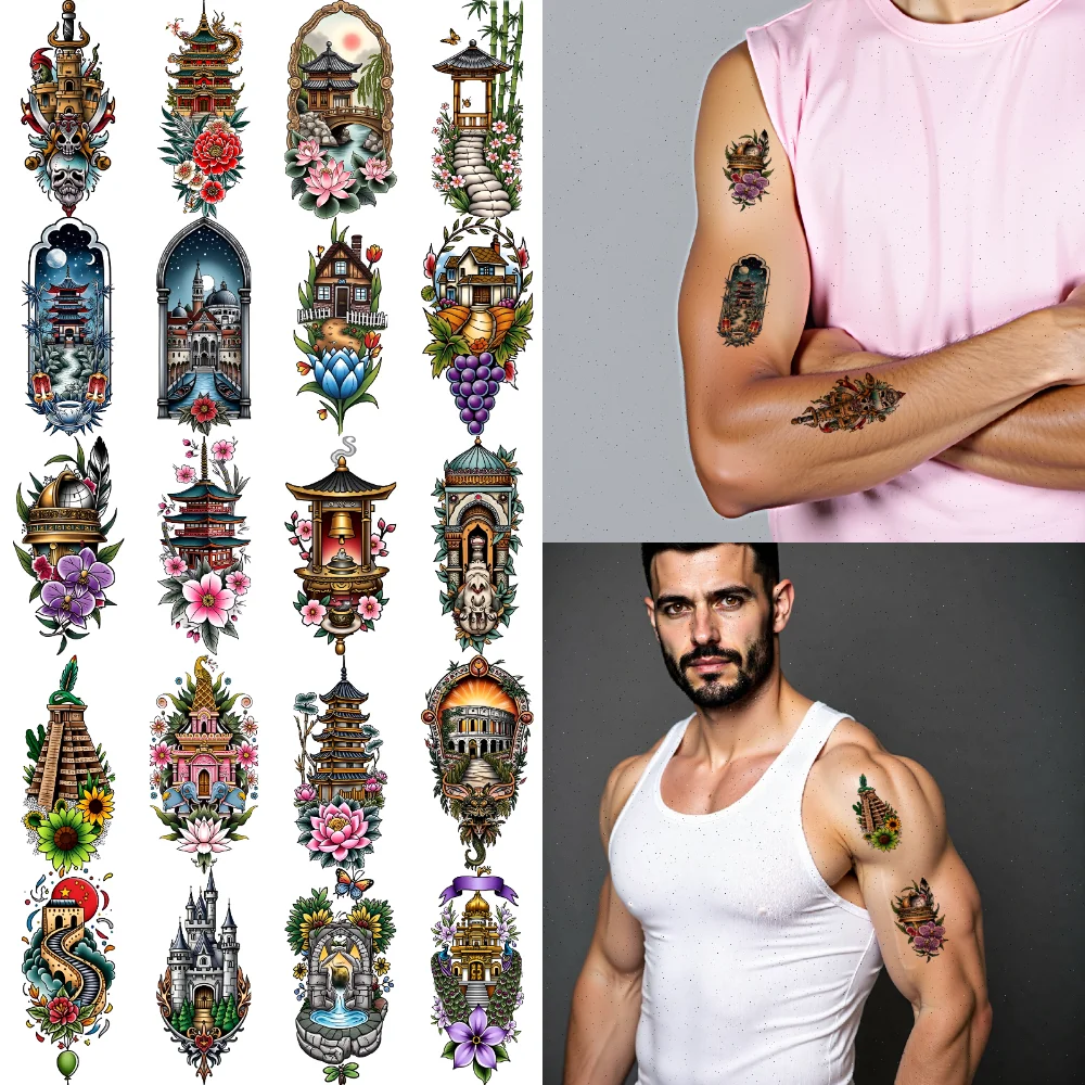 

28pcs Temporary Tattoo Landscape Tattoos Temporary Tattoo Stickers Decorative Tattoos New School Traditional For Men Chest