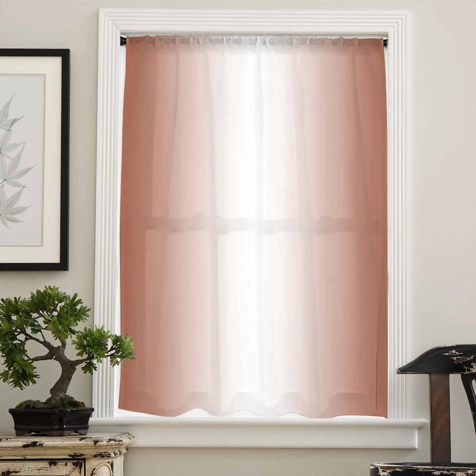 Burnt Orange Gradient White Sheer Curtain Living Room Drapes Home Bedroom Voile Curtain Tulle Window Curtain