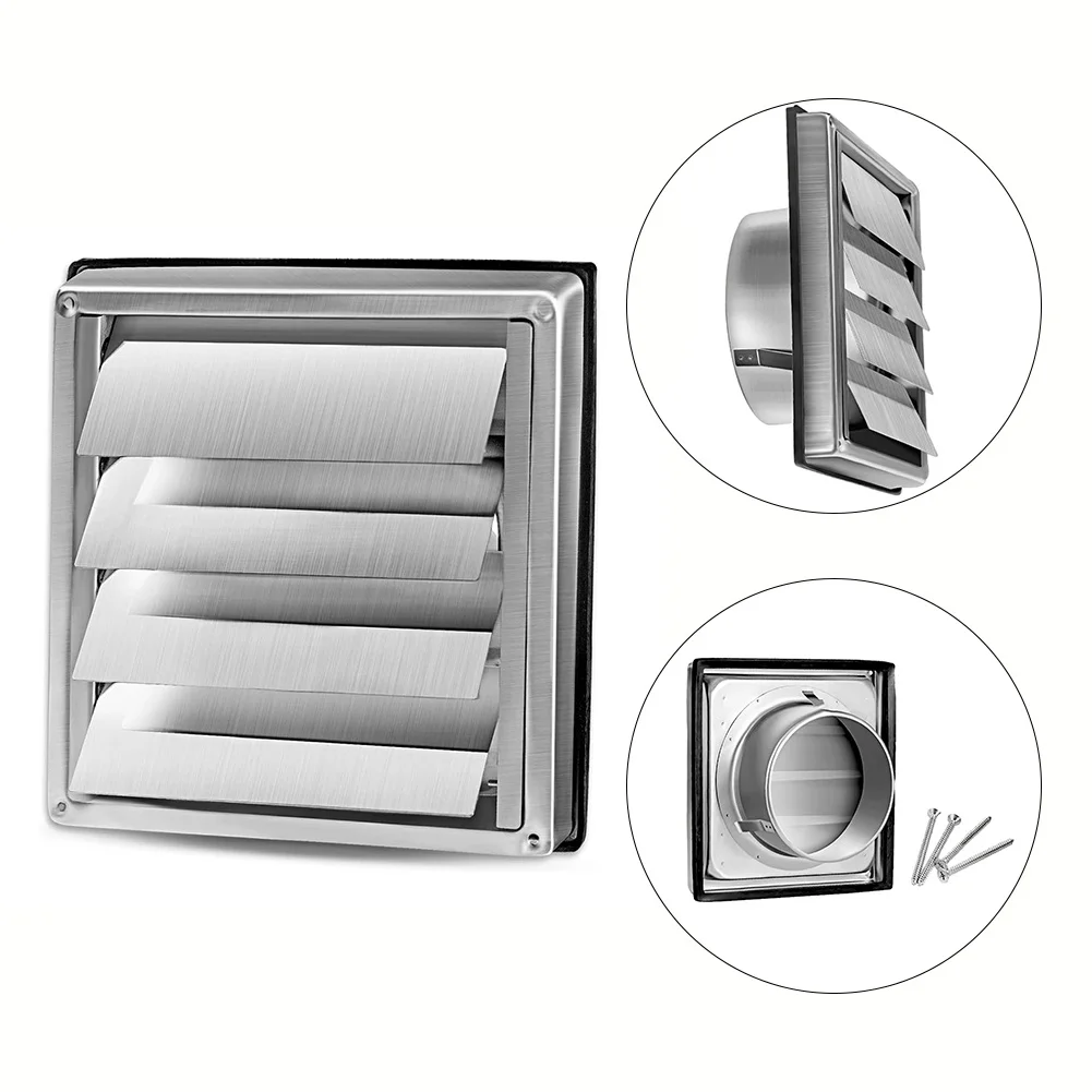 Stainless Steel Gravity Grille 100/125/150mm Ducting Air Vent Cover With Not-Return Shutters Heating Cooling Vents Cap