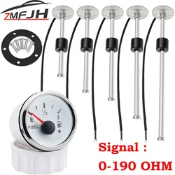 0-190ohm Fuel Level Gauge Meter 125mm 150mm 200mm 250mm 600mm Fuel Level Sensor Fuel Gauge 52MM for Marine Boat Car Truck 9-32V