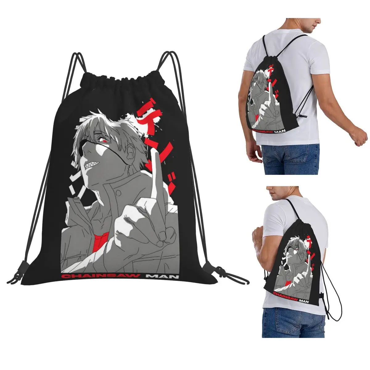 

Anime Chainsaw Man Devil Backpacks Casual Drawstring Bundle Pocket Shoes Bag Book Bags for Man Woman Students