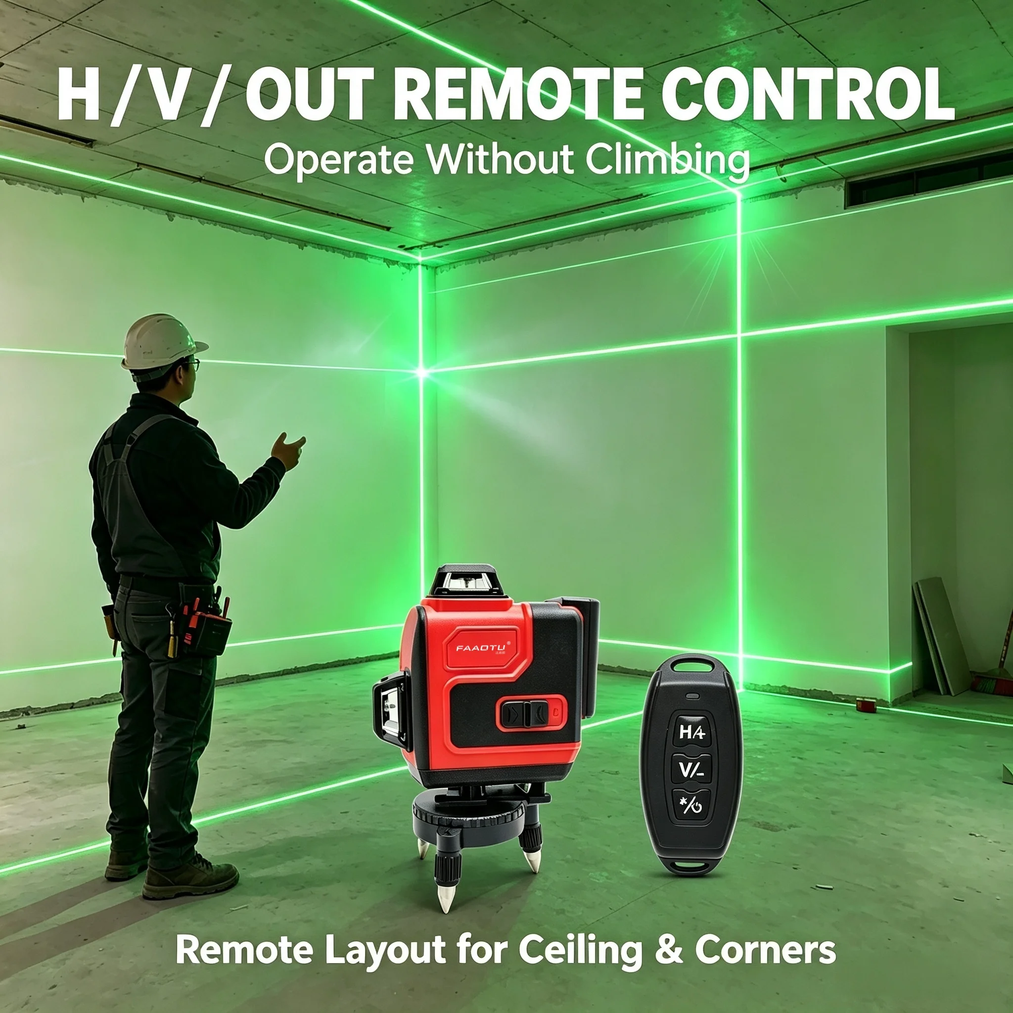 FAAOTU Multi‑Face Laser Marking Device High‑Bright Green Beam Alignment Gauge Rechargeable For Construction Site Layout