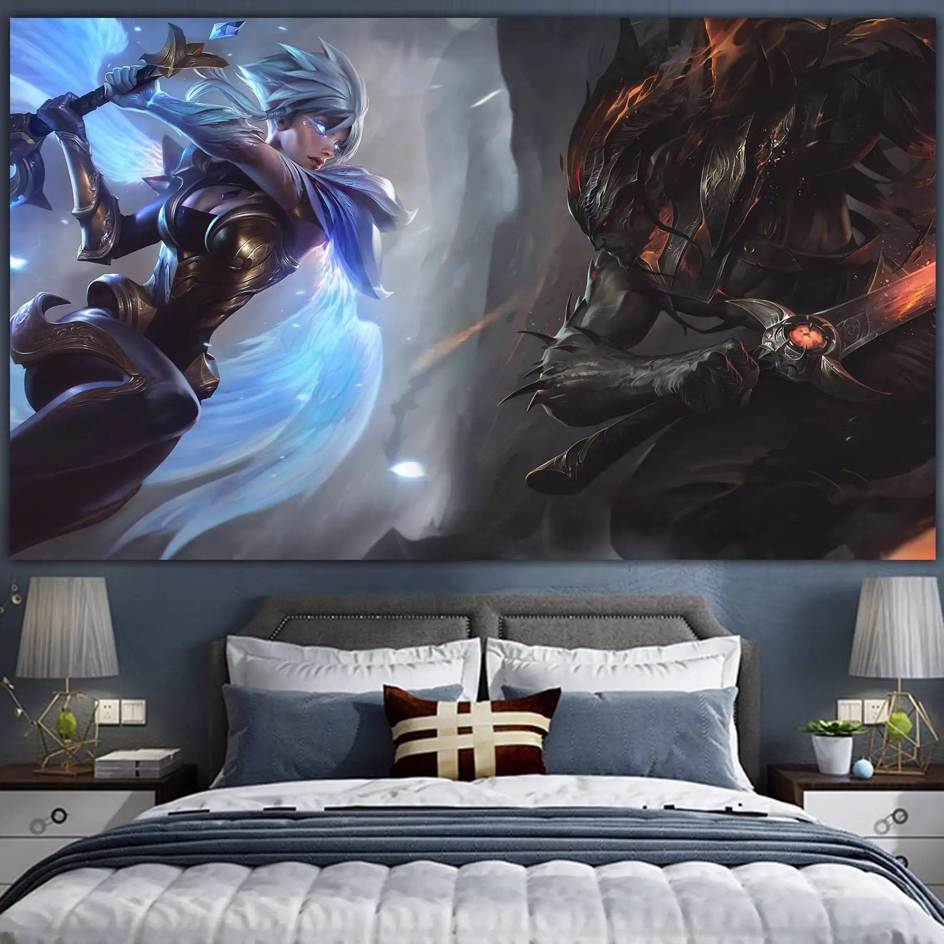 Neon City Scene Aesthetic Tapestry Anime Figure Wall Cloth Gaming Room Background Decor