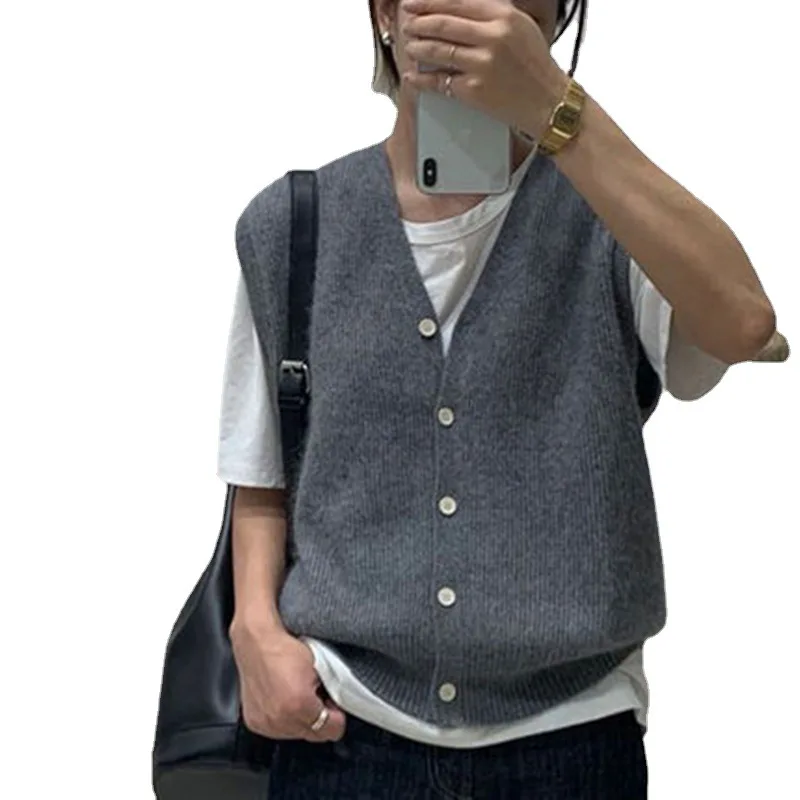 Knitted Sweater Vest  For Women's Spring Autumn Knitted V-neck Sleeveless Loose Casual Layered Sweater