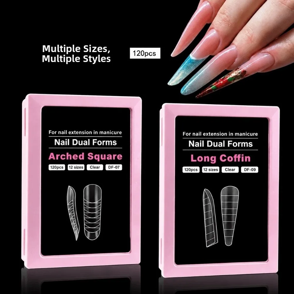 With Inner French Line French Nail Molds 12 Sizes Coffin Shape Full Cover Nail Molds Almond Shape Reusable Acrylic Nail Art Mold