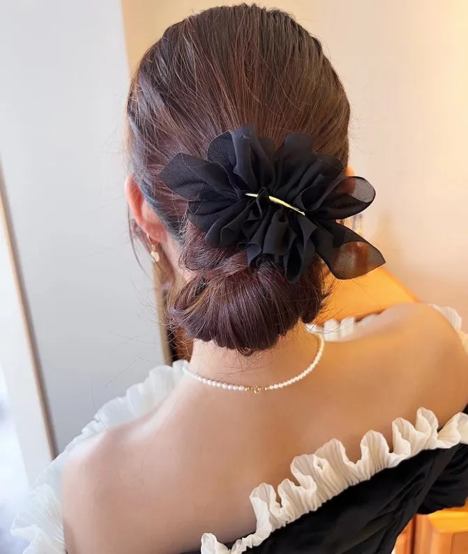 Chiffon mesh flower spring clip, fashionable and personalized spring/summer half tied hair clip, ponytail clip