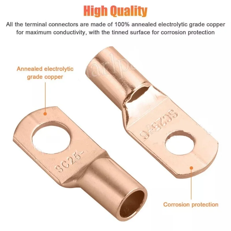 70Pcs Copper Tube Crimp Terminals Battery Welding Cable Lug Ring Connectors Kit Peephole Terminal SC6-SC25  8 Specifications