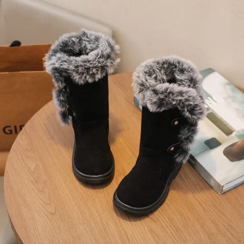 Girls Snow Boot Winter Children Fashion Catwalk Boots Warm Furry Hairy Kids Casual Princess Thick Faux Fur Plush Riding boots