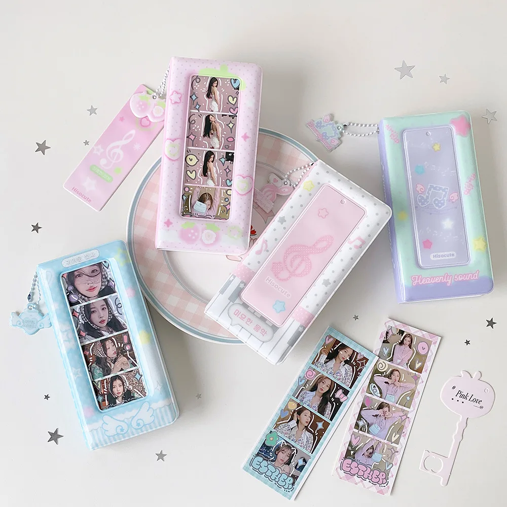 Candy Color Strip Photocard Binder Angel Wing & Strawberry Pattern Long Bar Four Cut Photo Card Holder Album Home Office Storage