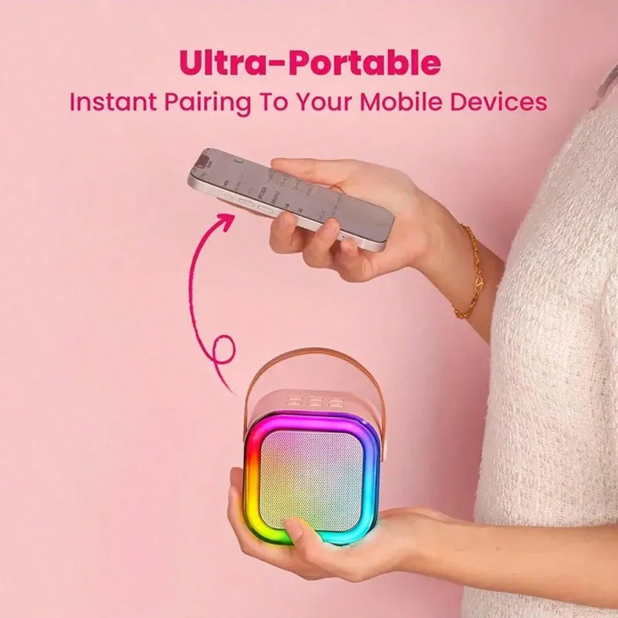 Portable Wireless RGB Lights Speaker Set With 2 Microphones Home Karaoke Machine For Party Birthday Gift K12 Karaoke System