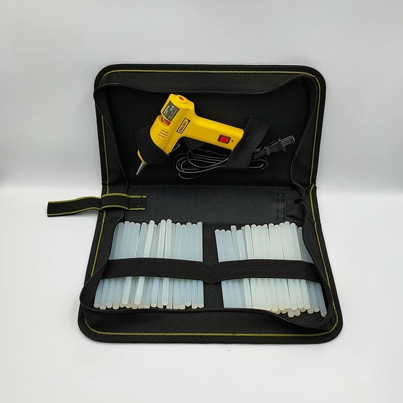 1pcs Simple Black Yellow Stitching Oxford Zipper Bag With Hand Strap Portable Protective Storage Case For Hot Glue Gun Tools