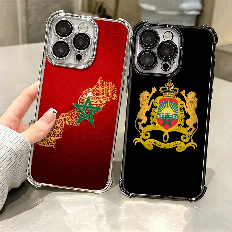 Morocco Flag Plating Phone Case For iPhone 16 17 18 Pro Max 17E 16E 14 15 Plus 12 13 Mini 11 XS XR Anti-Fall Protection Cover 16