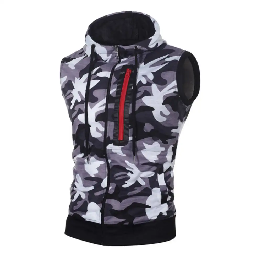 Spring Summer Sporting Hoody Male Joggers Sportswear Vest Men Sleeveless Sweatshirt Hoodies Military Camouflage Hooded Tank Top