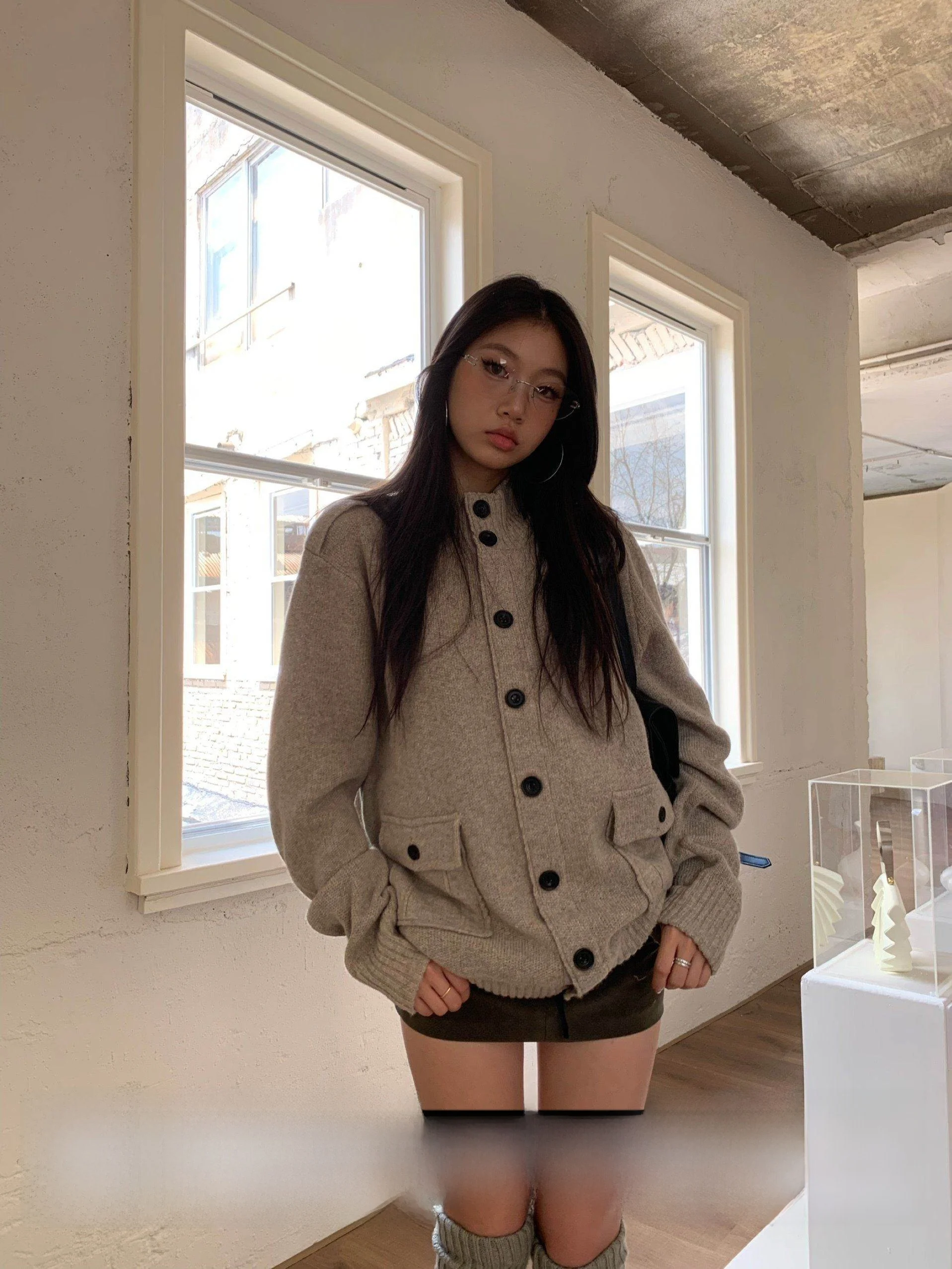 

Женский вязаный кардиган Fortunee с высоким воротником, свободного кроя, осенне-зимний, модный, для работы, верхняя одежда, свитер-пальто