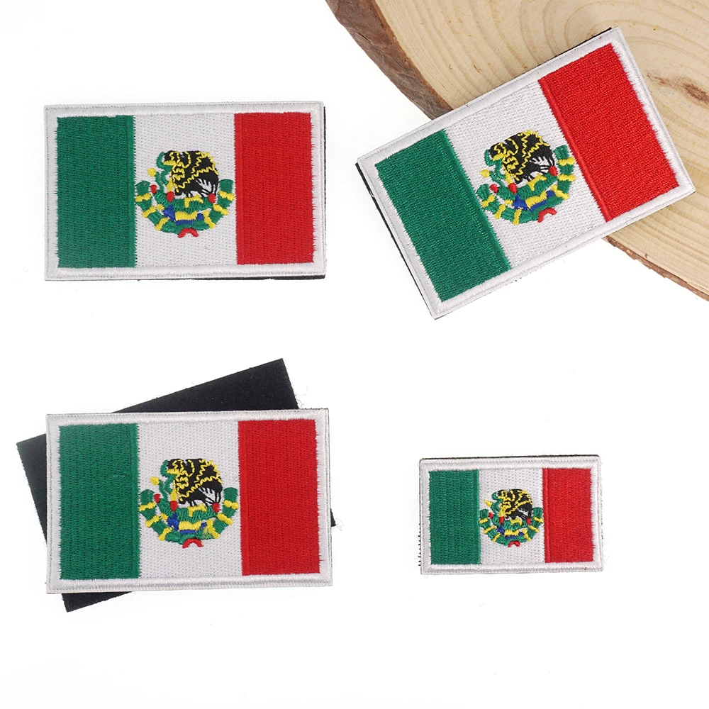 5/1 Pieces Mexican Flag Embroidered Patch Mexico Hook & Loop Shoulder Badge Applique for Clothes