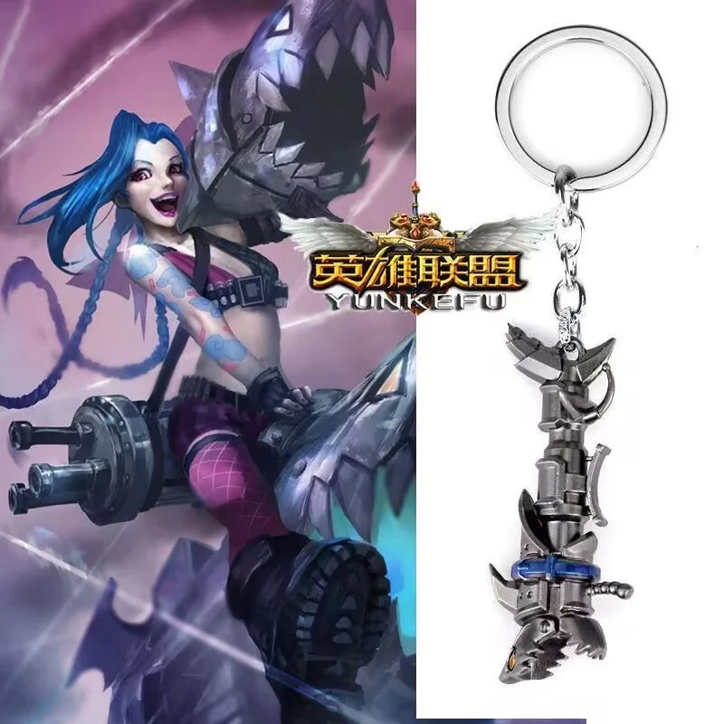 Game Arcane League of Legends Pendant Keychain Jinx Fish Bone Rocket Launcher Metal keyring for Fans Arcane Accessories Toy Gift