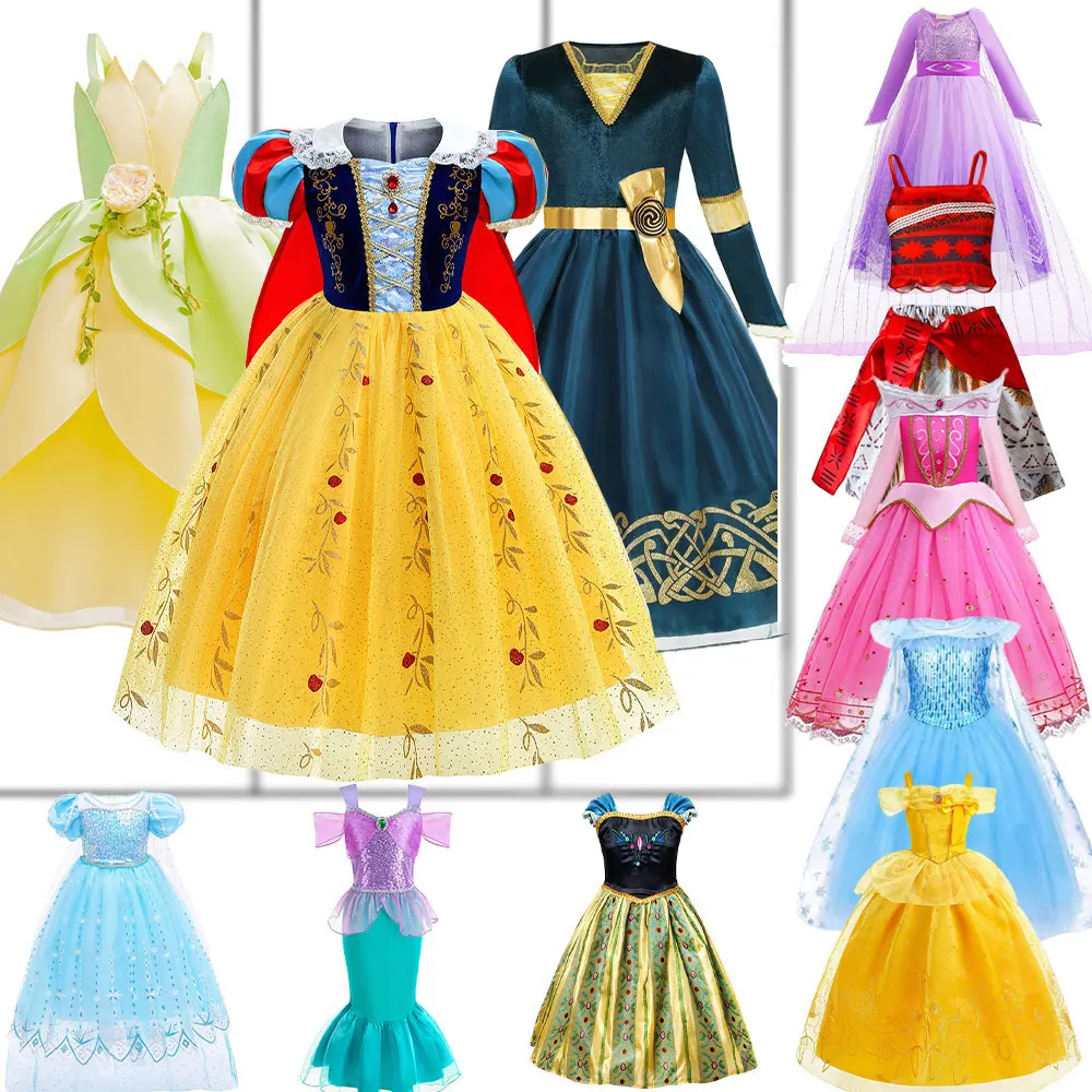 Kids Role Play Princess Dress Up Halloween Birthday Party Fancy Anna Mermaid Costume Girls Cosplay Belle Elsa Snow White Clothes