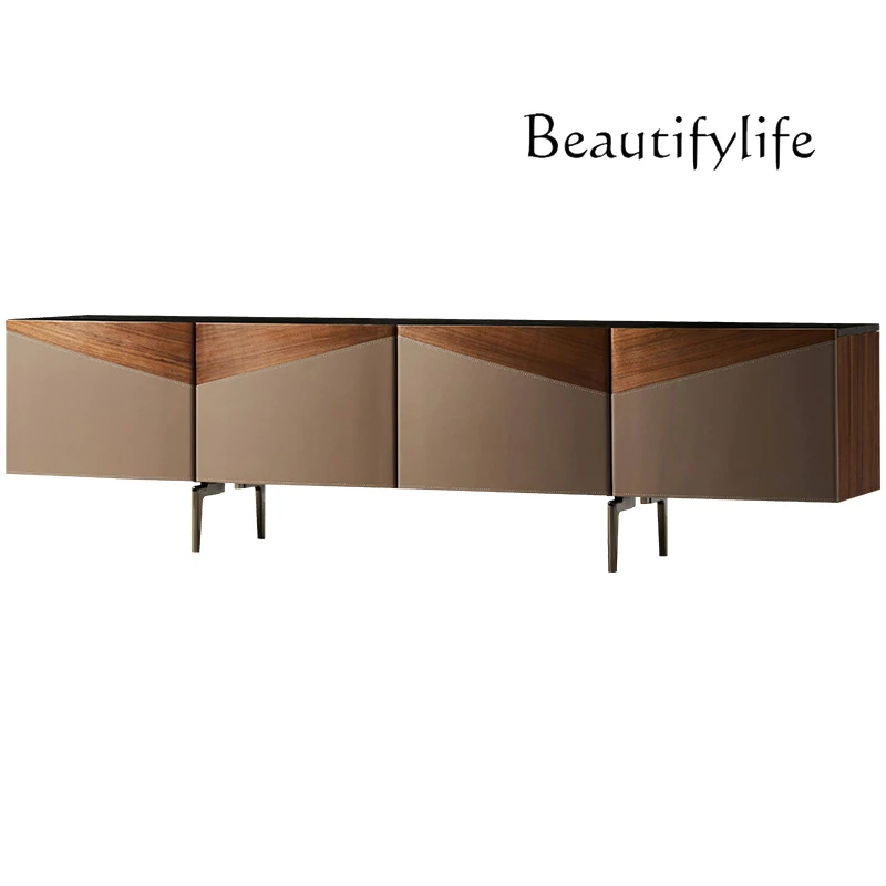 

Italian light luxury TV cabinet Modern simple marble audio-visual cabinet Saddle leather TV floor cabinet