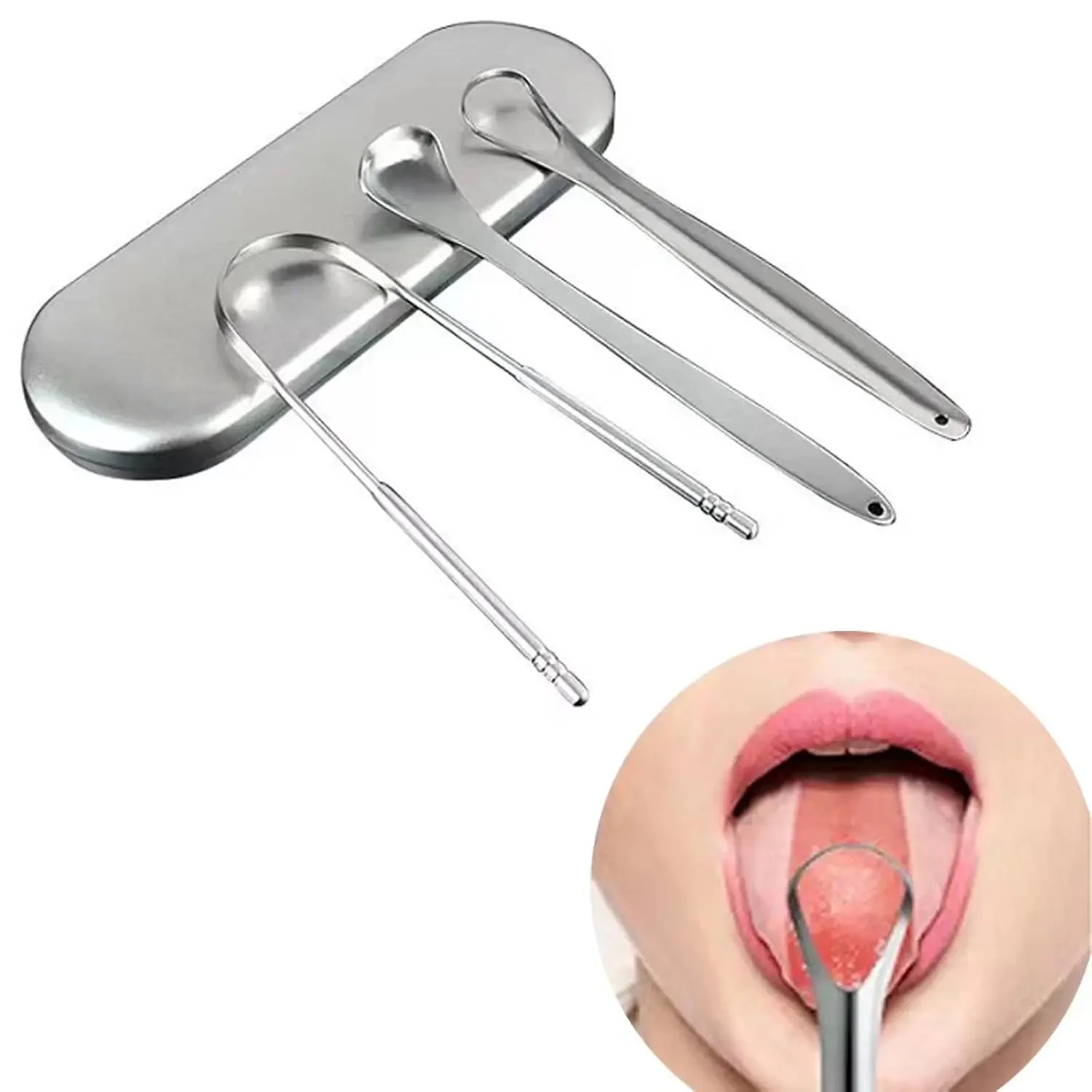 

1/3PCS Tongue Scraper for Adults with U-shaped Hollowed-out Spooned Stainless Steel Tongue Cleaner with Metal Travel Case Bad